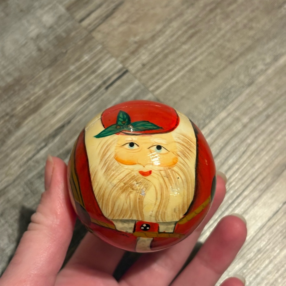 Vintage Santa Nesting Doll Ball Wooden Christmas Decoration Set Traditional